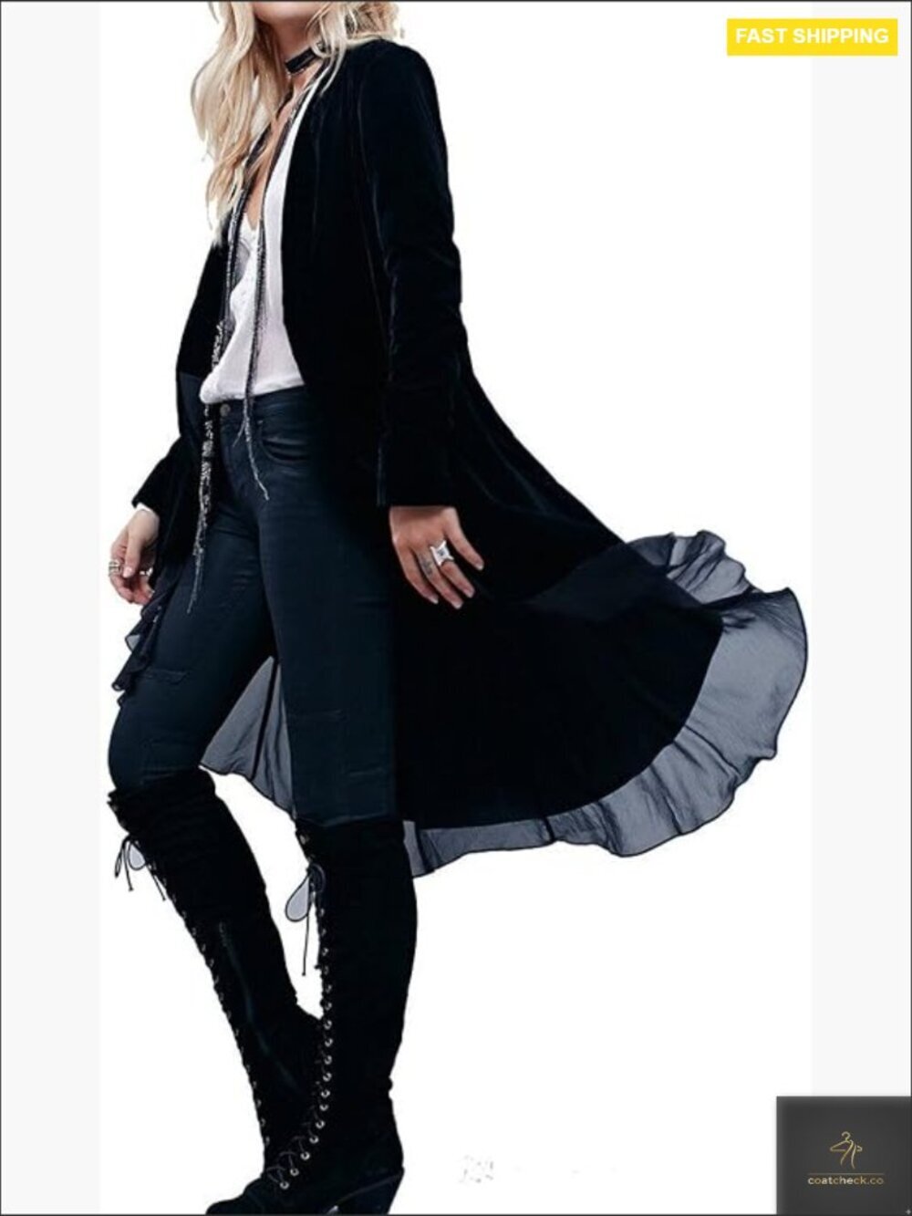 Velvet Blazer Coat Asymmetric Ruffled Long Sleeve Chic Elegant Party Wear